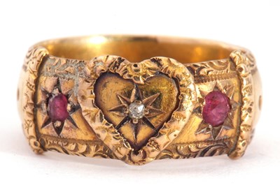 Lot 17 - Antique 18ct gold ruby and diamond heart...