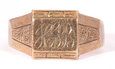 Lot 24 - 9ct gold gents signet ring of angular design,...