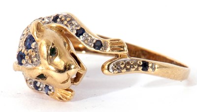 Lot 33 - Modern sapphire and diamond panther ring with...