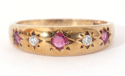 Lot 41 - Vintage 9ct gold ruby and diamond set ring...
