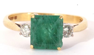 Lot 48 - 18ct gold emerald and diamond ring, the square...