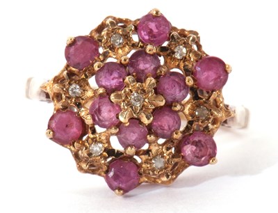 Lot 51 - 9ct gold ruby and diamond cluster ring, a...