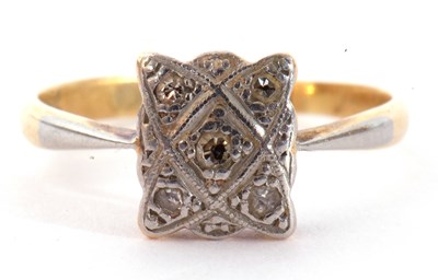 Lot 55 - 18ct gold and Plat stamped diamond set ring,...