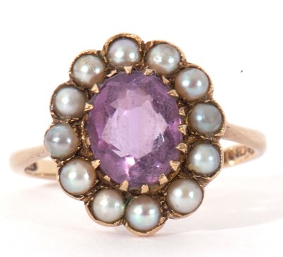 Lot 63 - Vintage amethyst and seed pearl cluster ring,...