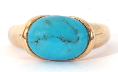 Lot 65 - Modern 9ct gold turquoise set dress ring, the...