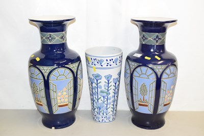 Lot 20 - A pair of large 20th Century blue glazed...