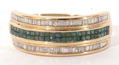 Lot 70 - Modern 9ct gold green stone and diamond ring,...
