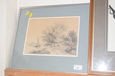Lot 31 - 19th Century school pencil drawing of a river...