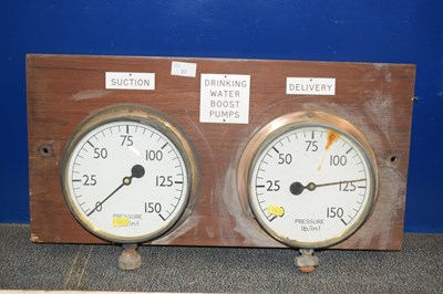 Lot 37 - A pair of brass mounted pressure gauges on...