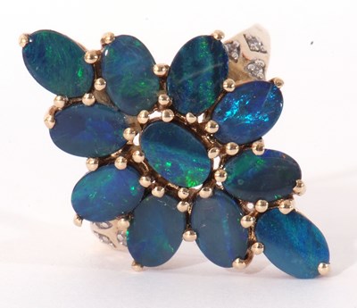 Lot 73 - Modern 9ct gold black opal doublet dress ring,...