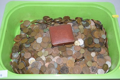 Lot 76 - A box of mainly British pre-decimal copper...