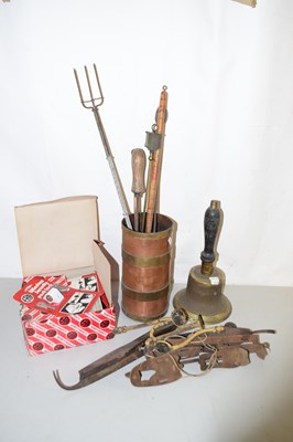 Lot 151 - Mixed Lot: Vintage ice skates, brass hand bell,...