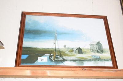 Lot 211 - Coloured print of moored boat