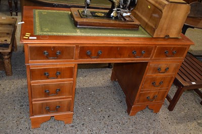 Lot 271 - Reproduction yew wood veneered twin pedestal desk