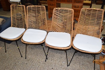 Lot 288 - Set of four vintage rattan and metal framed...