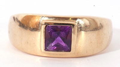 Lot 93 - Modern 9ct gold and amethyst ring, the square...