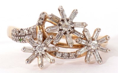 Lot 101 - Modern 9ct gold and diamond ring, an unusual...