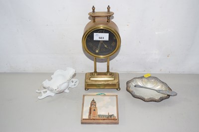 Lot 503 - A brass cased mantel clock, silver plated...