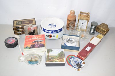 Lot 593 - Mixed Lot: Pub ashtrays, brass mantel clock,...