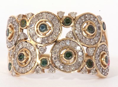 Lot 117 - Modern 9ct gold, diamond and green stone set...