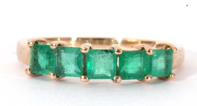 Lot 123 - Modern 9ct gold and emerald ring set with five...