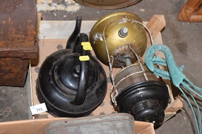 Lot 773 - A storm lantern and a vintage kettle