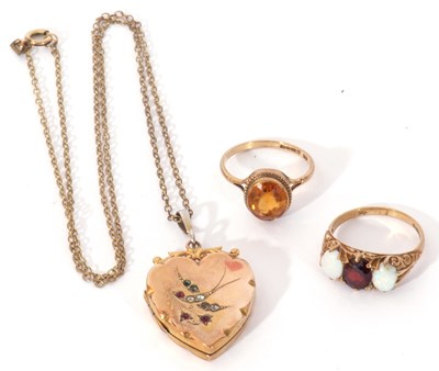 Lot 141 - Mixed Lot: 9ct gold and citrine ring, 9ct gold...