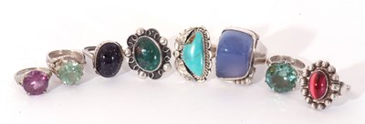 Lot 142 - Mixed Lot: eight coloured stone set rings,...
