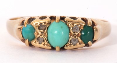 Lot 161 - Antique 18ct gold, turquoise and diamond ring...
