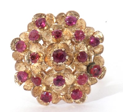 Lot 166 - Modern ruby cluster ring, a dome design of...