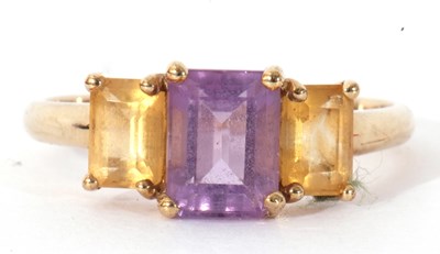 Lot 169 - Modern 9ct gold amethyst and citrine three...