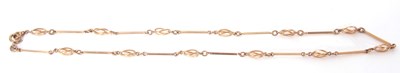Lot 179 - 9ct gold necklace, a design featuring bar and...