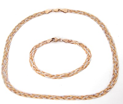 Lot 206 - 9K stamped tri-colour snake link necklace and...