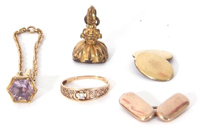 Lot 217 - Mixed Lot: 9ct gold and small diamond set ring,...
