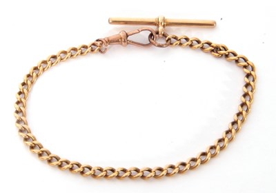 Lot 218 - Yellow metal curb link watch chain with T-bar...