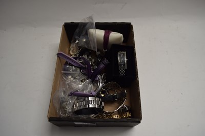 Lot 116 - ONE BOX WRIST WATCHES, COSTUME JEWELLERY ETC
