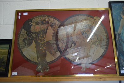 Lot 206 - ALFONS MARIA MUCHA, COLOURED PRINT, TWO FEMALE...