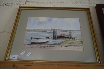 Lot 208 - JOAN LONG, STUDY OF MOORED BOATS IN ESTUARY,...