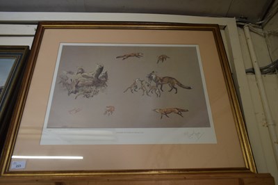 Lot 223 - MICHAEL LYNE, STUDIES OF A FOX, COLOURED PRINT,...
