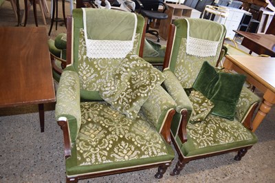 Lot 337 - PAIR OF LATE VICTORIAN GREEN UPHOLSTERED...