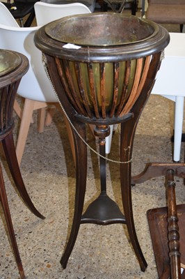 Lot 358 - EARLY 20TH CENTURY DARK OAK THREE FOOTED PLANT...