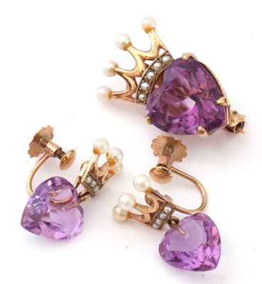 Lot 229 - 9ct gold amethyst brooch, the faceted heart...