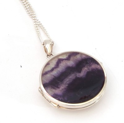 Lot 269 - Modern white metal and Blue John hinged locket,...