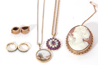Lot 203a - Mixed Lot: 9ct gold framed cameo brooch...