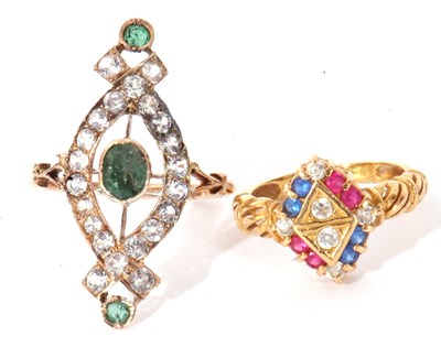 Lot 147 - Mixed Lot : two yellow metal and paste set rings
