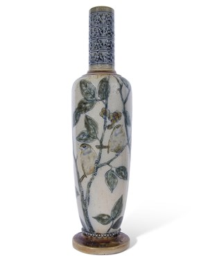 Lot 43 - Martin Bros stoneware vase of cylindrical form...