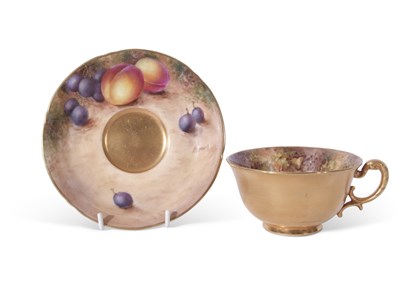 Lot 85 - Royal Worcester cup and saucer, finely painted...