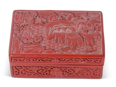 Lot 119 - Chinese cinnabar cigar box, the lid modelled...
