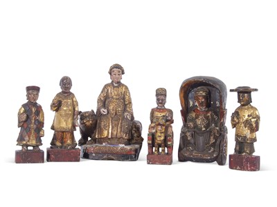 Lot 141 - Group of six wooden Chinese immortals or...