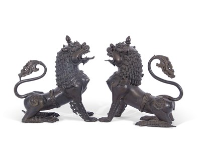 Lot 143 - Large pair of late Qing dynasty bronze dragon...